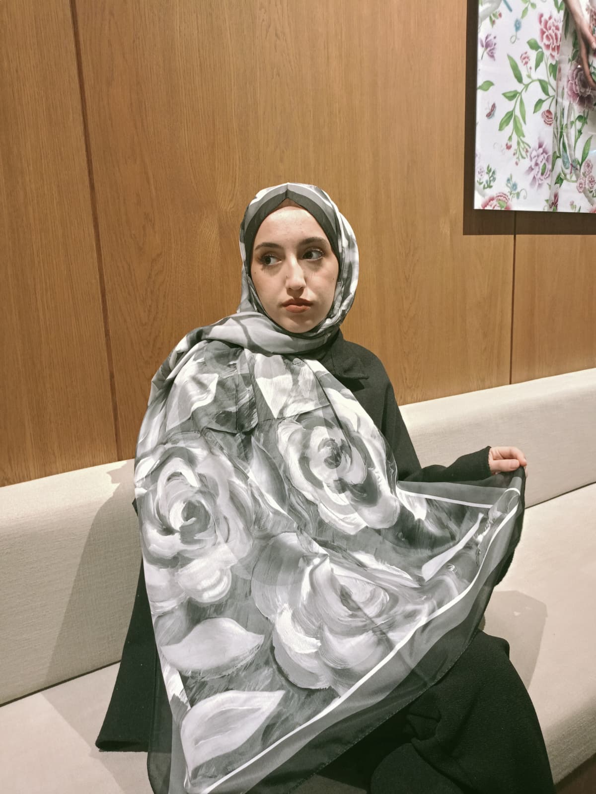 Gül Desen Pamuk Şal Siyah