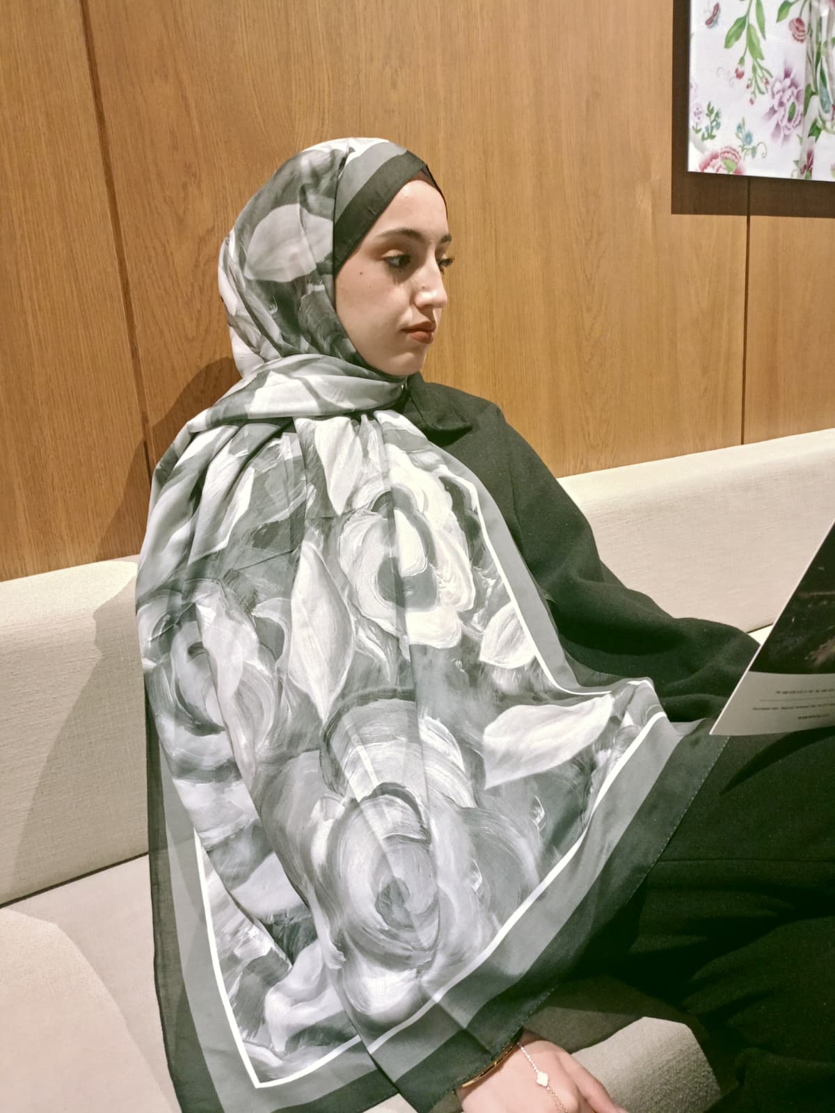 Gül Desen Pamuk Şal Siyah